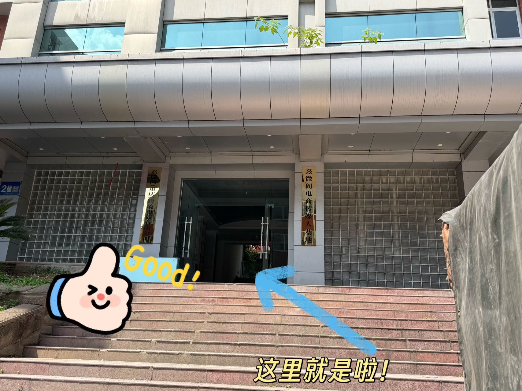 公司入口楼梯与玻璃门